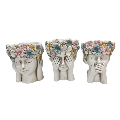 3/A MgO Human Face Pot (See/Hear/Speak No Evil)  PR112