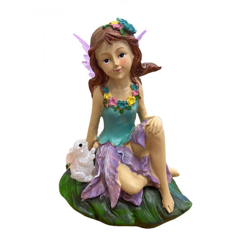 16cm Resin Fairy with Solar Rabbit Light PSF047