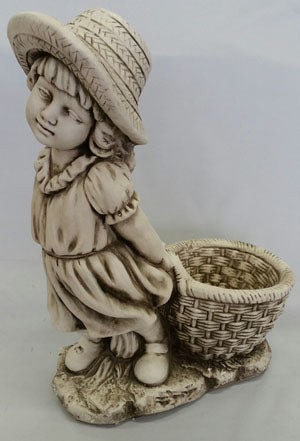 Girl With Flower Pot Statue Fiber Glass